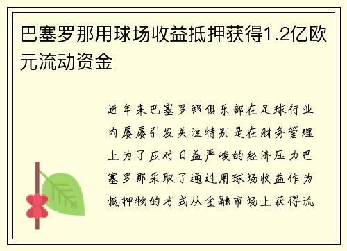 巴塞罗那用球场收益抵押获得1.2亿欧元流动资金
